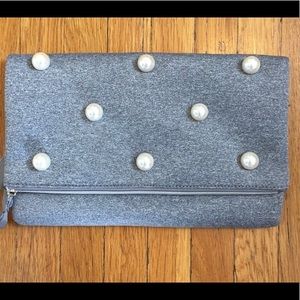 Madison Stella & Dot clutch faux pearls gray NEW